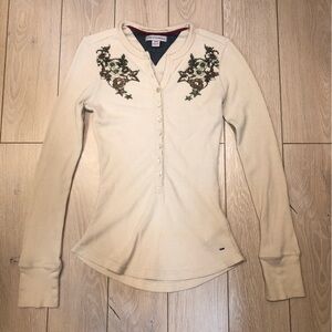 Tommy Hilfiger Denim Y2K Waffle Logo Embroidered Floral Long Sleeve Shirt SizeXS